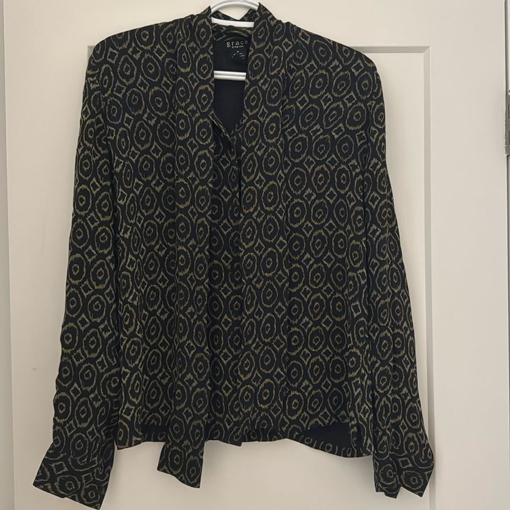 100% Silk with Scarf Tie Blouse size M